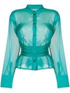 Romeo Gigli Vintage Belted Semi-sheer Shirt - Green
