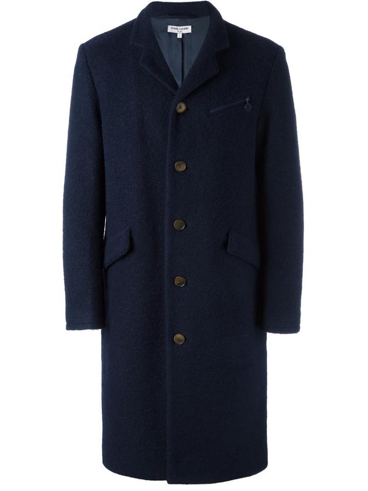 Opening Ceremony Single Breasted Coat, Men's, Size: Small, Blue, Wool/polyester/cupro