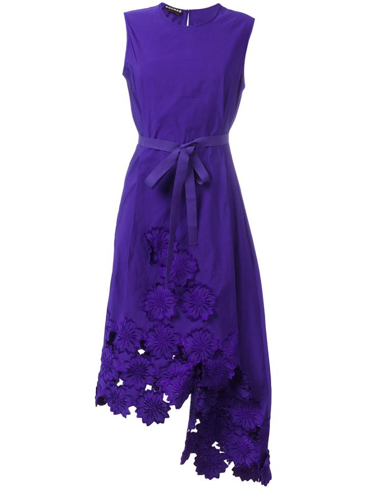 Rochas Floral Embellished Flared Dress, Women's, Size: 42, Pink/purple, Polyester/cotton