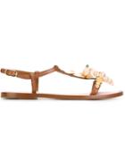 Dolce & Gabbana Embellished Sandals, Women's, Size: 37, Brown, Leather/glass
