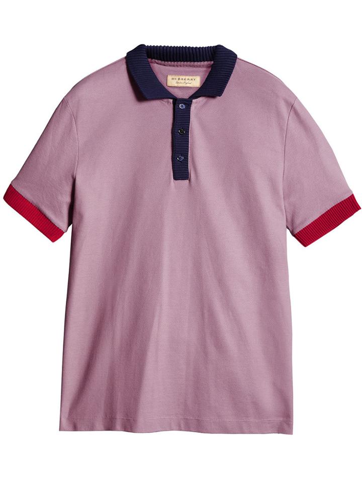 Burberry Two-tone Stripe Knitted Detail Cotton Polo Shirt - Pink &