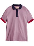 Burberry Two-tone Stripe Knitted Detail Cotton Polo Shirt - Pink &