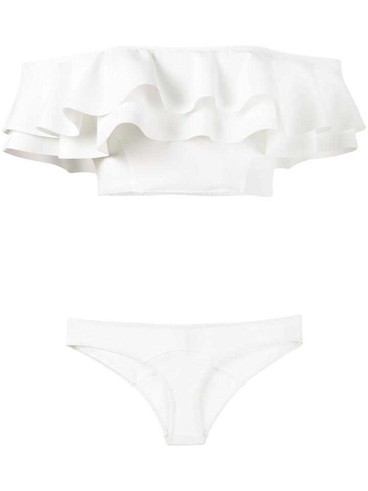 Lisa Marie Fernandez - Mira Ruffle Bandeau Bikini - Women - Nylon/spandex/elastane - 3, White, Nylon/spandex/elastane