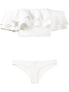 Lisa Marie Fernandez - Mira Ruffle Bandeau Bikini - Women - Nylon/spandex/elastane - 3, White, Nylon/spandex/elastane