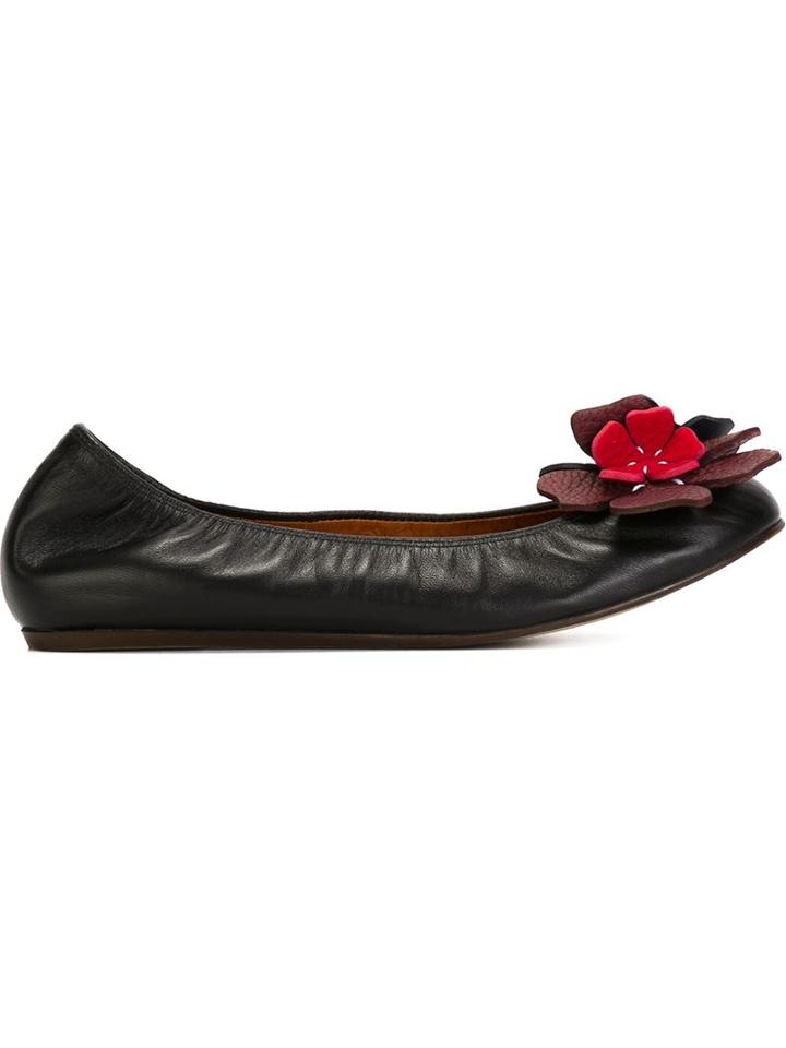 Lanvin Flower Appliqué Ballerinas, Women's, Size: 37.5, Black, Leather/rubber
