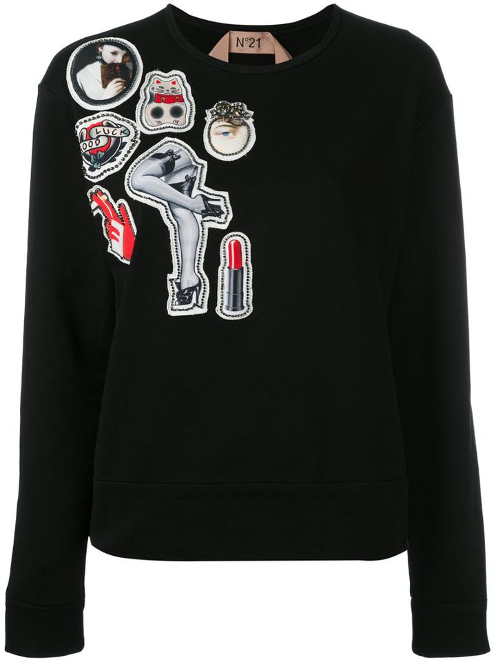 No21 Printed Sweatshirt, Women's, Size: 44, Black, Cotton