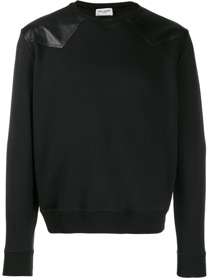 Saint Laurent Leather Detail Sweatshirt - Black