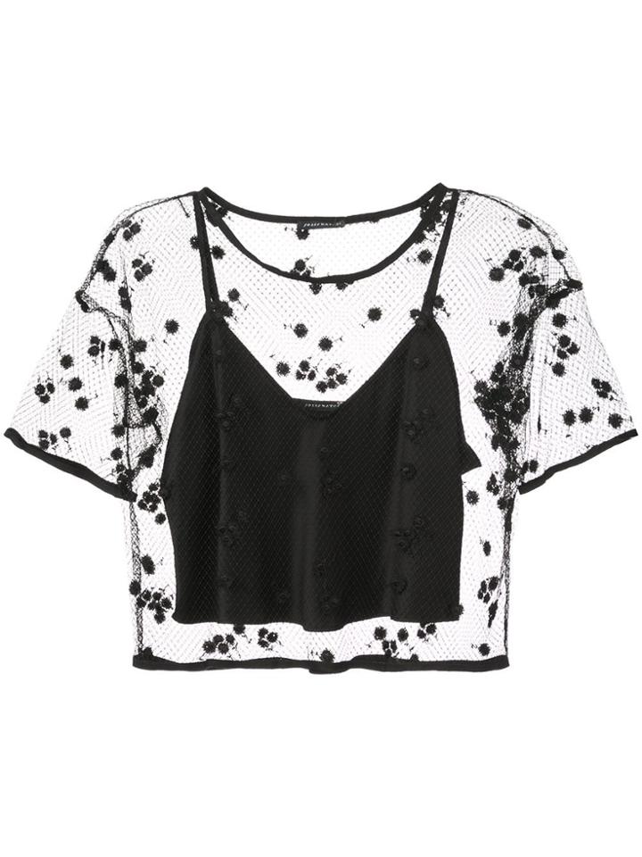 Natori Embroidered Mesh Top - Black