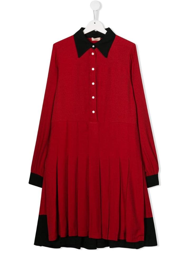 Nº21 Kids Pleated Dress - Red