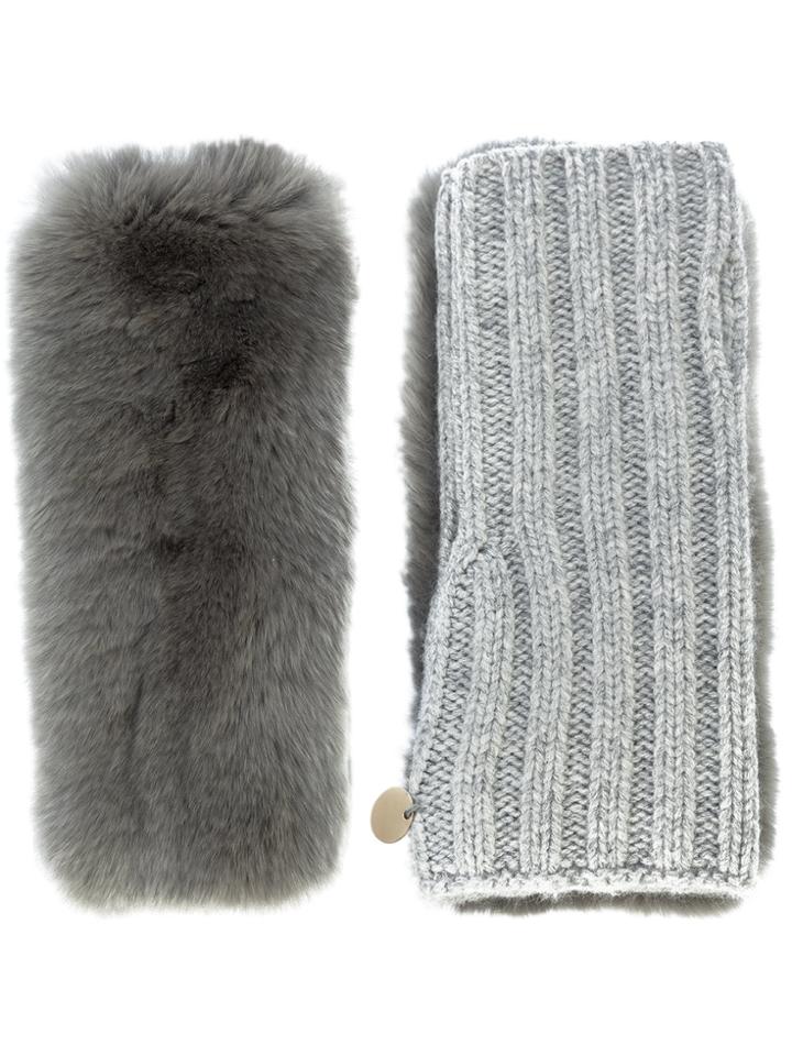 Yves Salomon Knitted Fur Arm Warmers - Grey