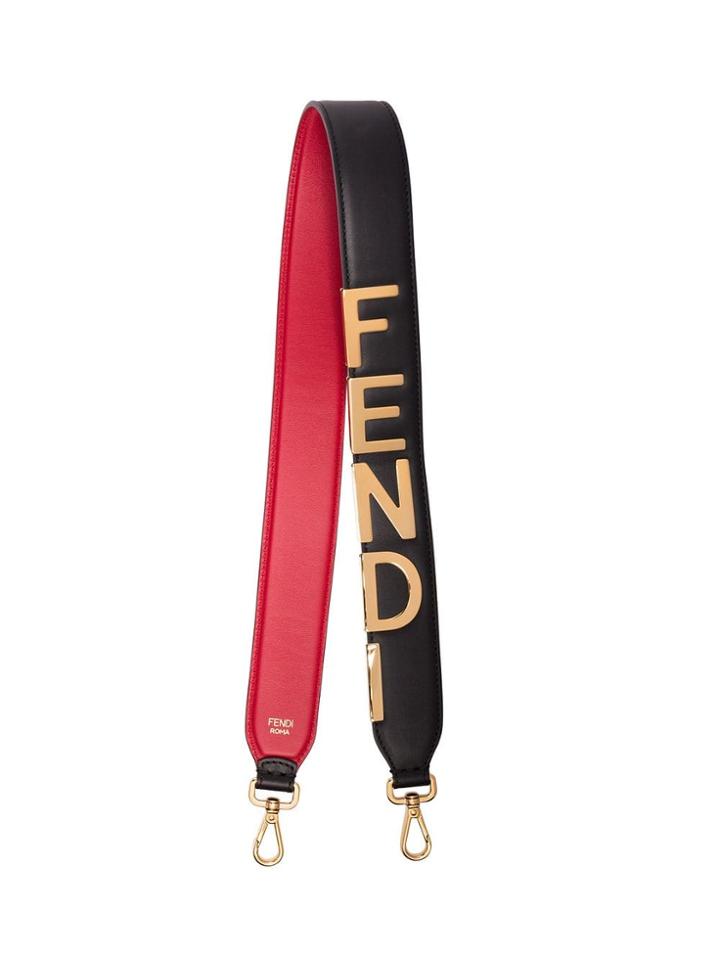 Fendi Logo Detail Leather Bag Strap - Black