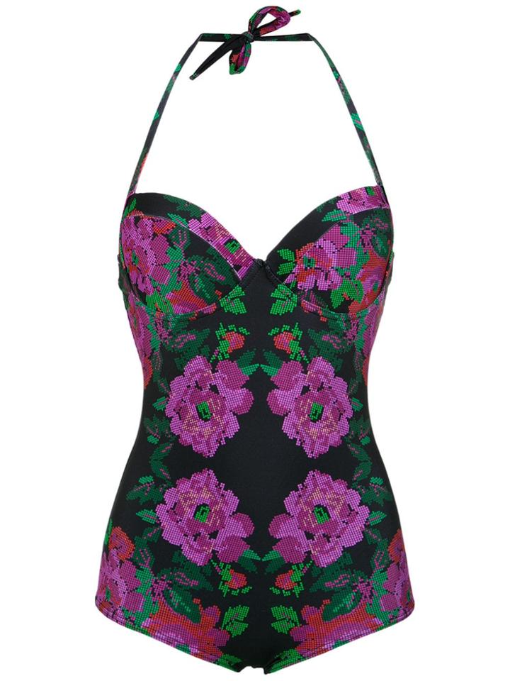 Amir Slama Floral Print Swimsuit - Preto