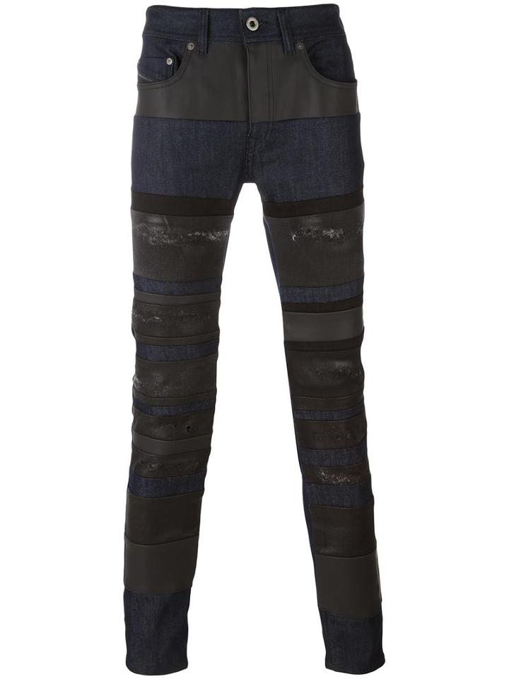 Diesel Black Gold Striped Detailing Jeans, Men's, Size: 34, Blue, Cotton/polyester/spandex/elastane