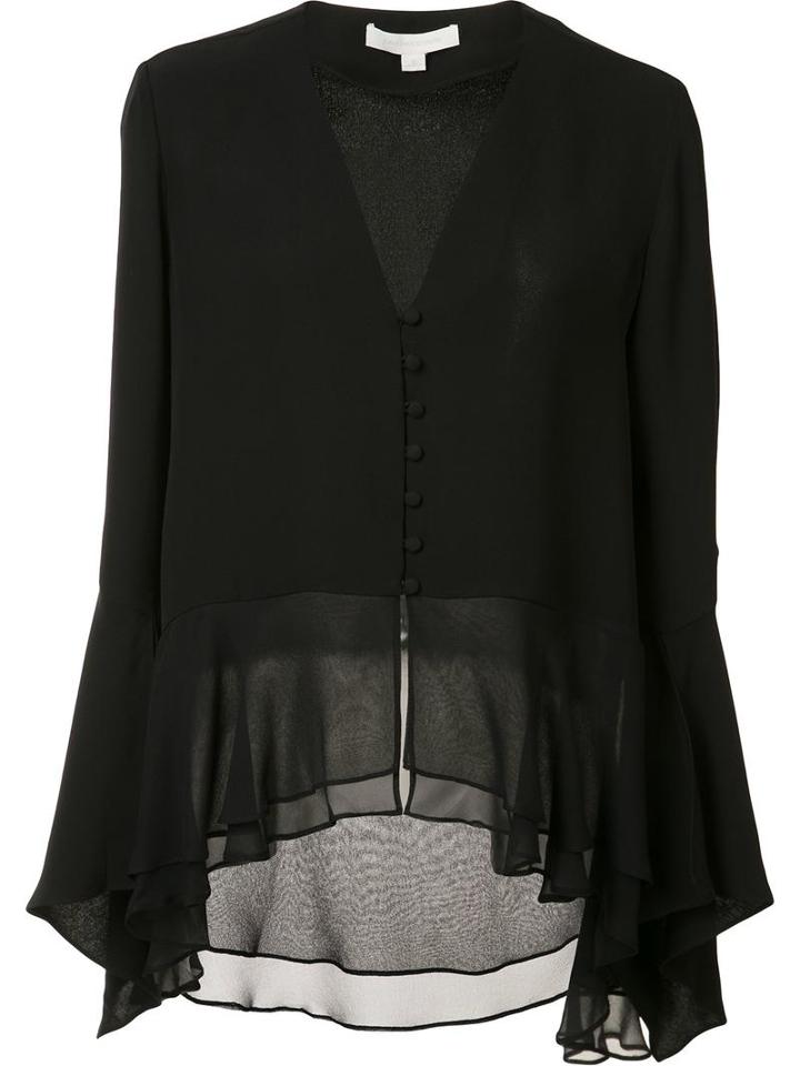 Jonathan Simkhai V-neck Sheer Blouse, Women's, Size: Small, Black, Silk