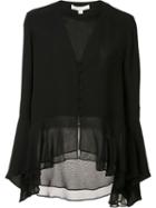 Jonathan Simkhai V-neck Sheer Blouse, Women's, Size: Small, Black, Silk