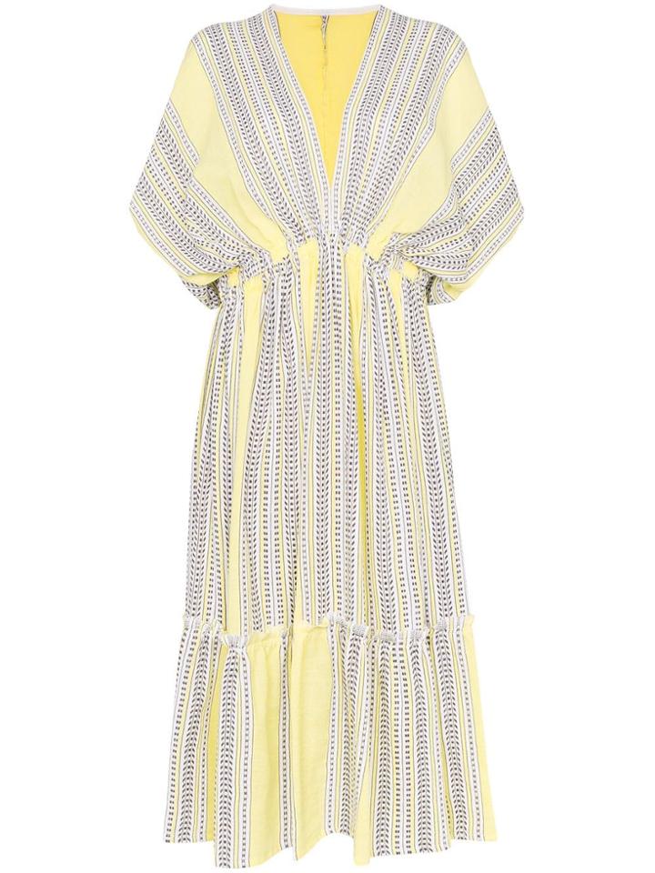 Lemlem Amira Plunge Neck Tiered Dress - Yellow