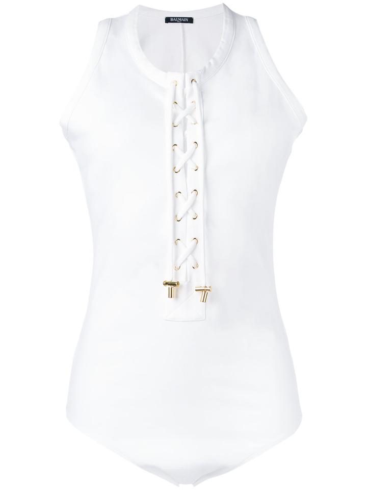 Balmain - Lace Front Vest Top - Women - Cotton/spandex/elastane - 36, White, Cotton/spandex/elastane