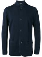 Giorgio Armani Jacquard Knit Mandarin Collar Jacket, Men's, Size: 54, Blue, Polyamide/spandex/elastane/viscose