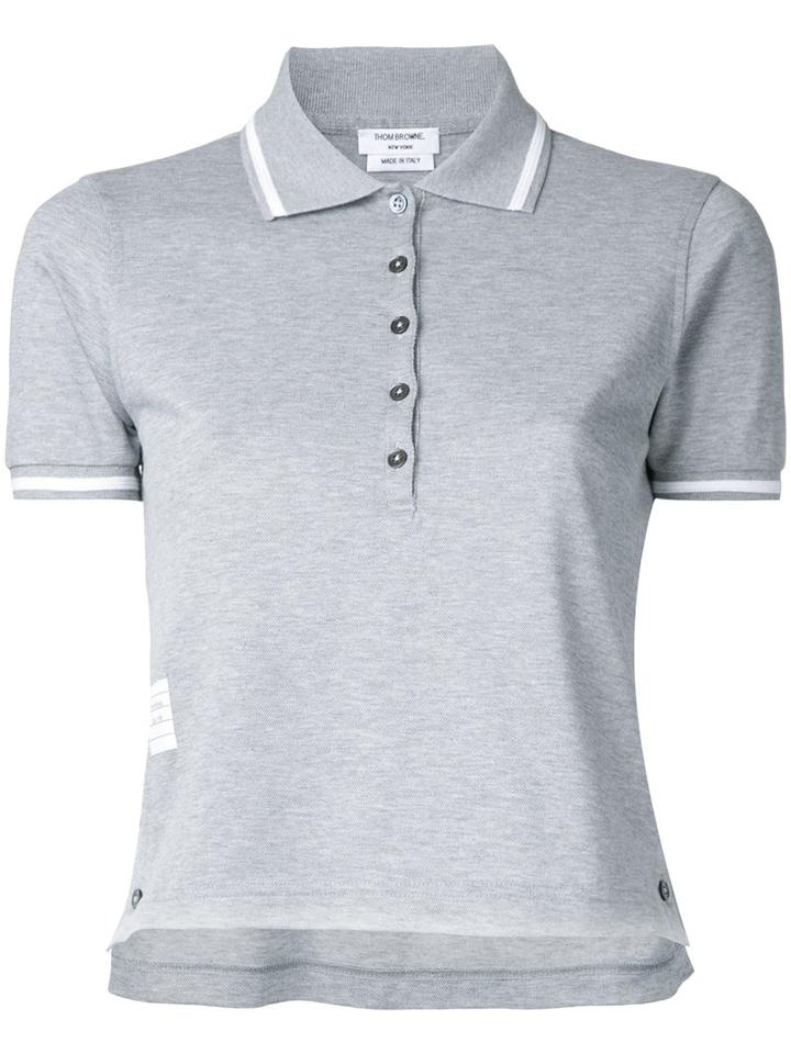 Thom Browne - Striped Collar Polo Shirt - Women - Cotton - 46, Grey, Cotton