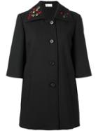 Red Valentino Embroidered Coat, Women's, Size: 44, Black, Cotton/polyester/wool/polyester