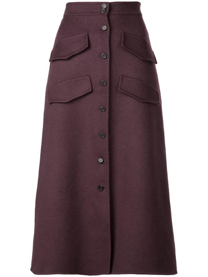 Rochas Front Button Skirt - Red