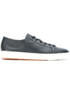 Santoni Grained Lace Up Trainers - Blue