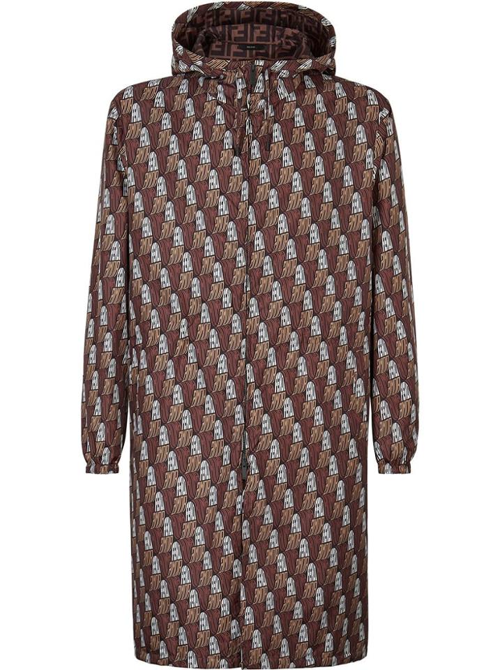 Fendi Wave Logo Print Raincoat - Brown