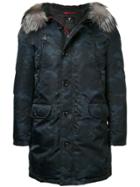 Loveless Camouflage Faux Fur Hood Jacket - Blue