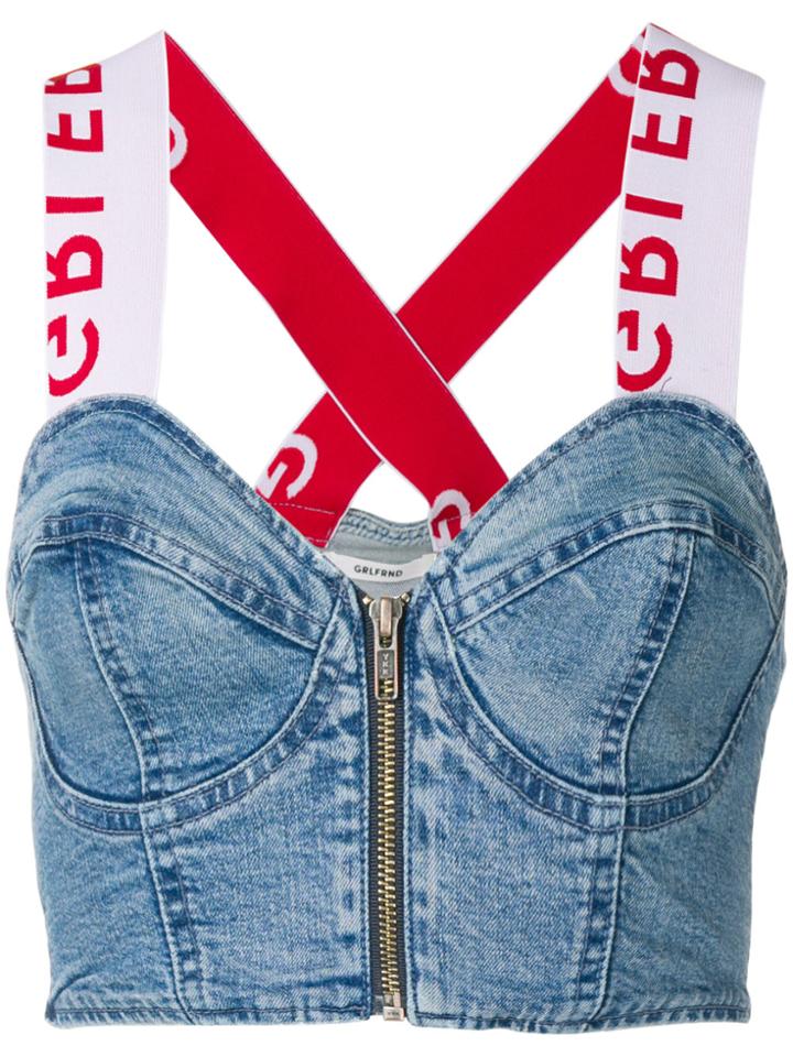 Grlfrnd Contrast Strap Denim Bustier - Blue