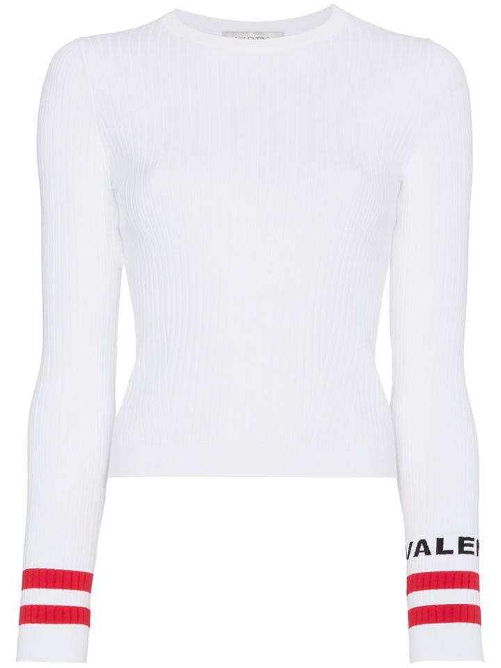Valentino Knitted Ribbed Striped Cuff Top - White