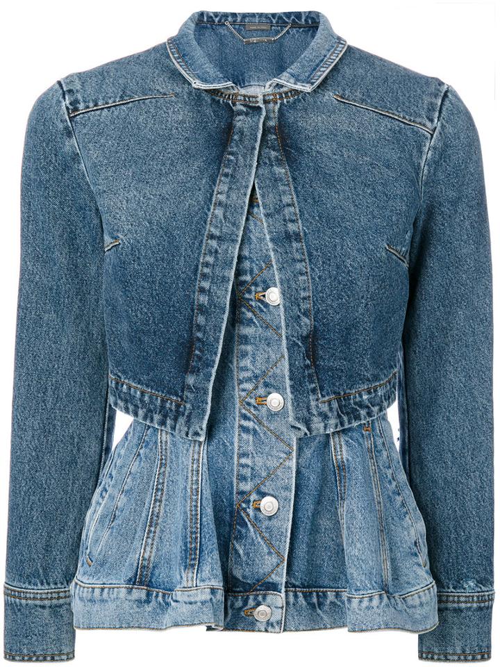 Alexander Mcqueen - Peplum Denim Jacket - Women - Cotton - 40, Blue, Cotton