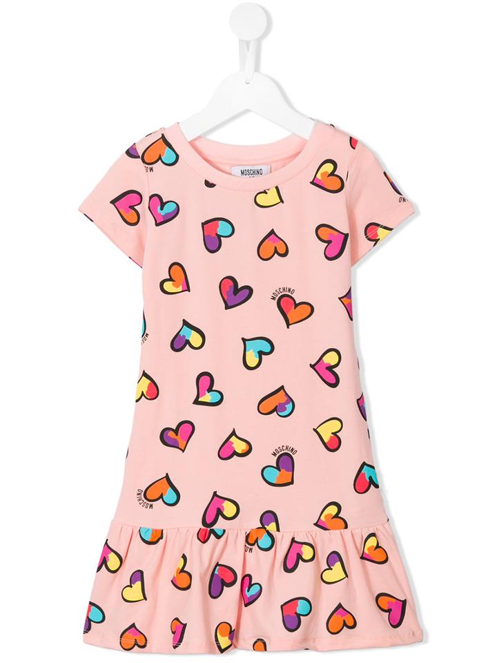 Moschino Kids Heart Print Dress, Girl's, Size: 10 Yrs, Pink/purple