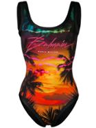 Balmain Tropical Logo Print Swimsuit - Black