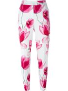 Armani Jeans Floral Print Trousers, Women's, Size: 42, White, Cotton/spandex/elastane