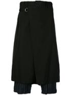 Yohji Yamamoto Cropped Striped Trousers With Overlay - Black