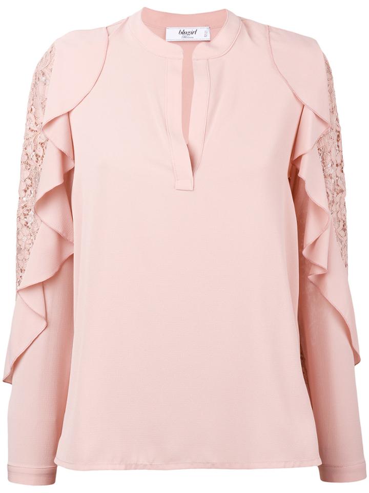 Blugirl Ruffle Lace Trim Blouse - Pink & Purple