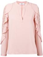 Blugirl Ruffle Lace Trim Blouse - Pink & Purple