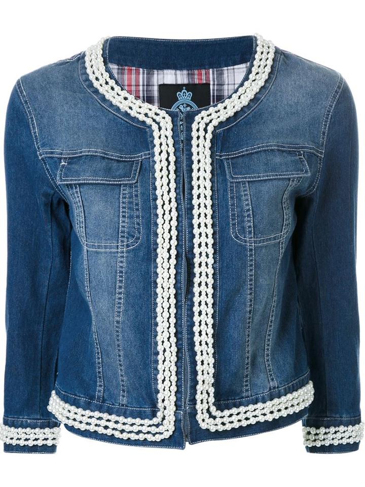 Guild Prime Faux Pearl Trim Denim Jacket, Women's, Size: 36, Blue, Cotton/polyurethane