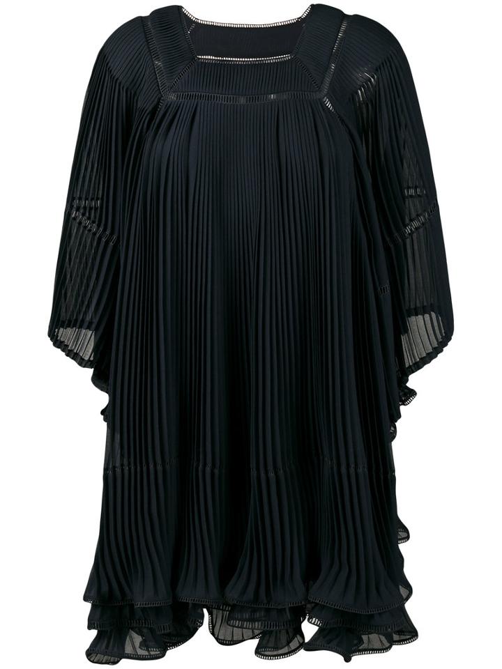 Chloé - Pleated Voluminous Dress - Women - Silk/polyester - 36, Blue, Silk/polyester