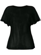 Paco Rabanne Logo Embellished Sleeve Sheer Top - Black