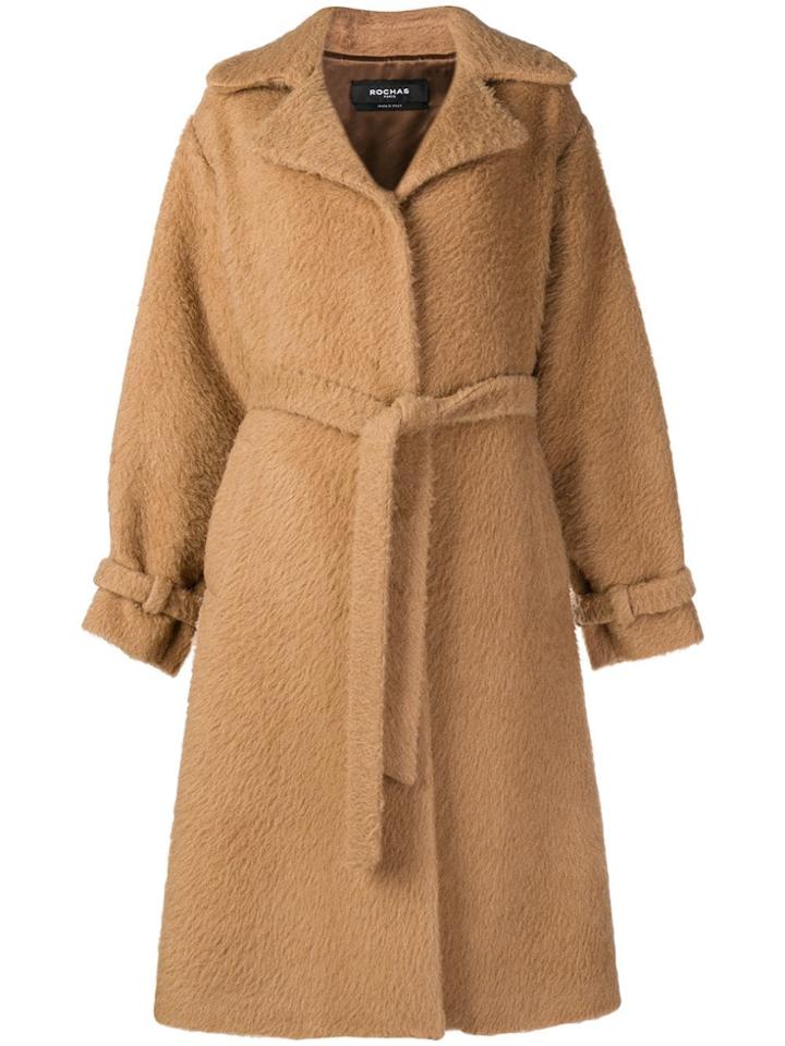 Rochas Belted Midi Coat - Brown