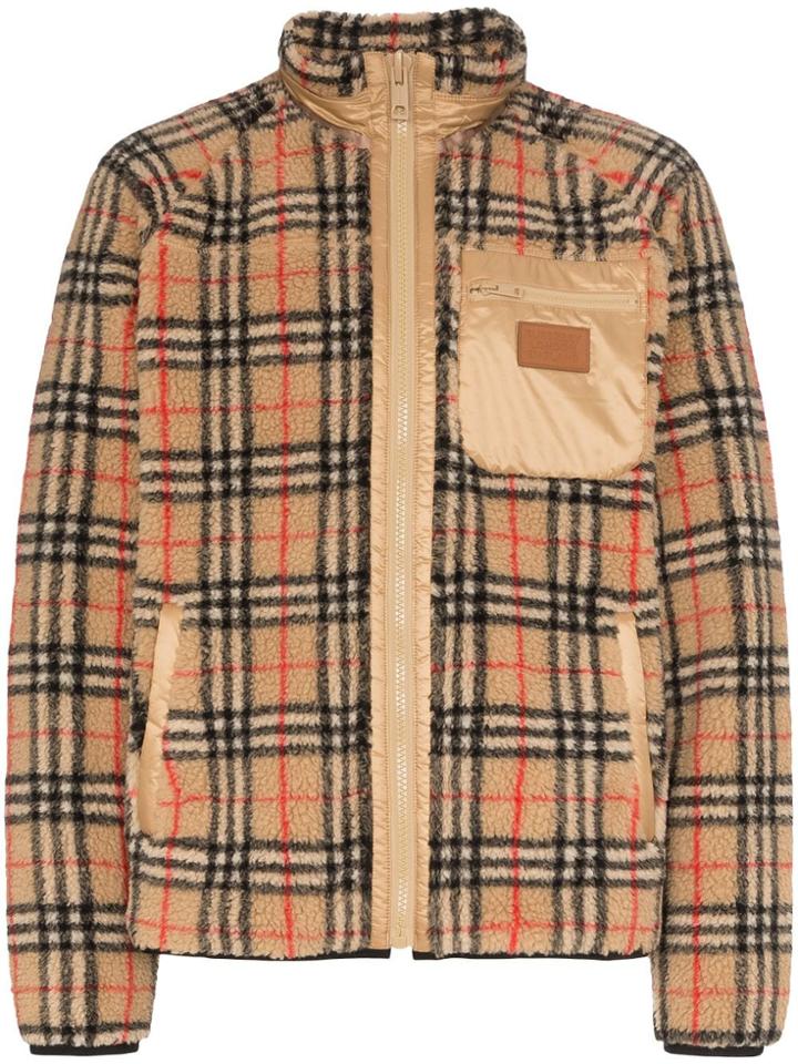 Burberry Check Fleece Jacket - Brown