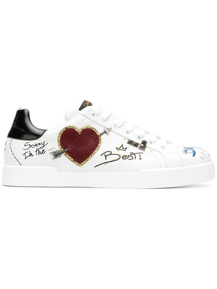 Dolce & Gabbana Printed Embellished Sneakers - White