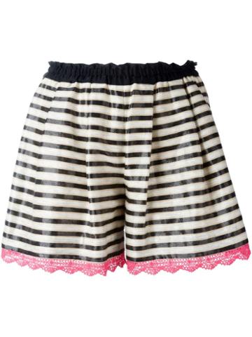 Tamaki Fujie Striped Lace Hem Shorts, Women's, Size: 40, Nude/neutrals, Bamboo/cotton/nylon/cupro