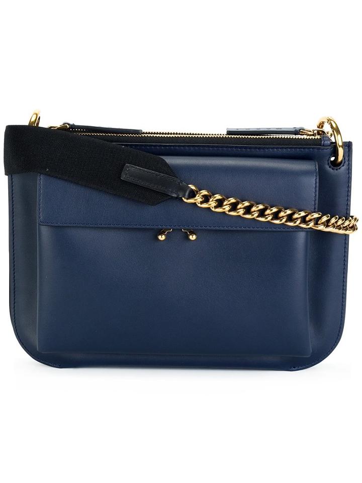 Marni Pocket Shoulder Bag, Women's, Blue, Calf Leather