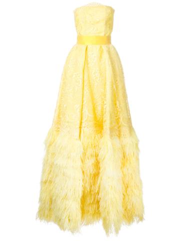 Isabel Sanchis Strapless Flared Gown, Size: 38, Yellow/orange, Polyester/acetate