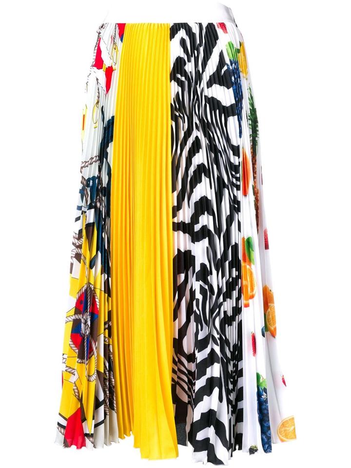 Msgm Pleated Multi-print Skirt - White
