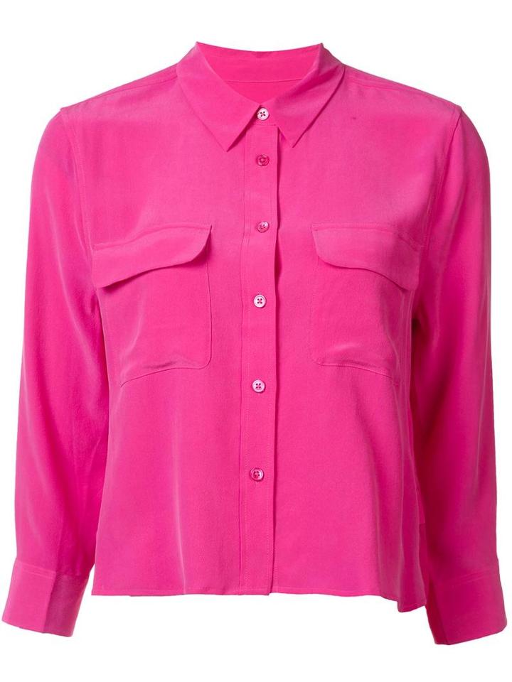 Equipment Cropped Signature Shirt, Women's, Size: Large, Pink/purple, Silk