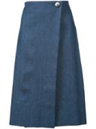 Carolina Herrera Denim Wrap Skirt, Women's, Size: 8, Blue, Silk/cotton