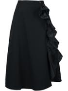 Tome Ruffle Detail A-line Skirt, Women's, Size: 6, Black, Cotton/spandex/elastane